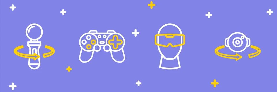 Set line 360 degree view, Virtual reality glasses, Gamepad and VR controlle.. Stock Illustration