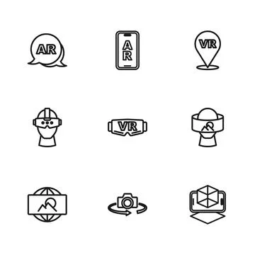 Set line 360 degree view, Virtual reality glasses, 3d modeling, Augmented A.. Stock Illustration