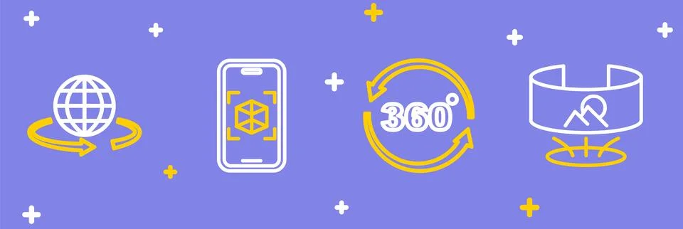 Set line 360 degree view, 3d modeling and  icon. Vector Illustrazione stock