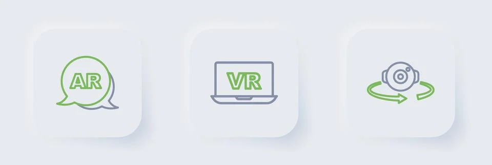 Set line 360 degree view, Virtual reality and Augmented AR icon. Vector Stock Illustration