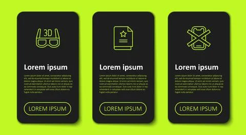 Set line 3D cinema glasses, Scenario and No cell phone. Business infographic 스톡 일러스트