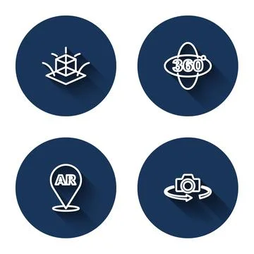 Set line 3d modeling, 360 degree view, Augmented reality AR and with long shadow Stock Illustration