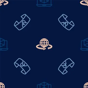 Set line 3d modeling, 360 degree view and  on seamless pattern. Vector Illustrazione stock