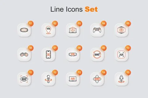 Set line 3d modeling, 360 degree view, Augmented reality AR, VR controller .. Illustrazione stock