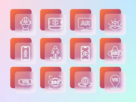 Set line 3d modeling, 360 degree view, Augmented reality AR, Virtual glasse.. Stock Illustration