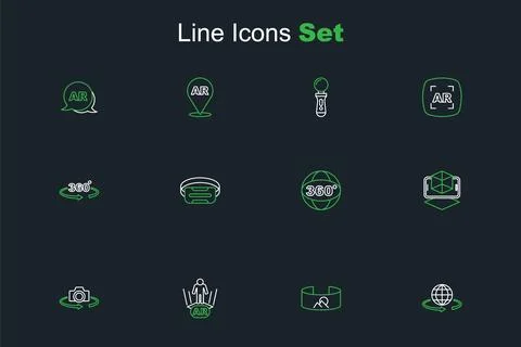 Set line 3d modeling, 360 degree view, Augmented reality AR, Virtual glasse.. Stock Illustration