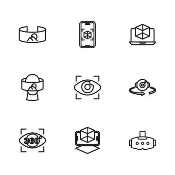 Set line 3d modeling, 360 degree view, Virtual reality glasses, Big brother.. Stock Illustration