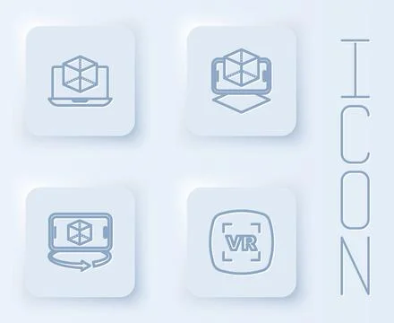 Set line 3d modeling,  and Virtual reality. White square button. Vector 스톡 일러스트