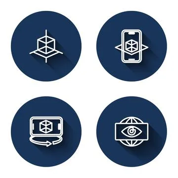 Set line 3d modeling,  and Big brother electronic eye with long shadow. Blue  Illustrazione stock