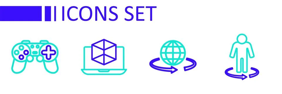 Set line 3d modeling,  and Gamepad icon. Vector Stock Illustration