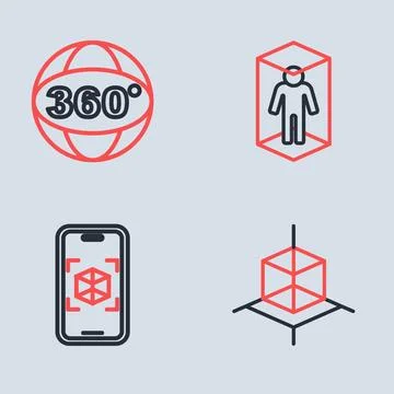 Set line 3d modeling,  and 360 degree view icon. Vector 스톡 일러스트