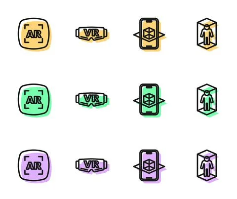 Set line 3d modeling, Augmented reality AR, Virtual glasses and icon. Vector Stock Illustration