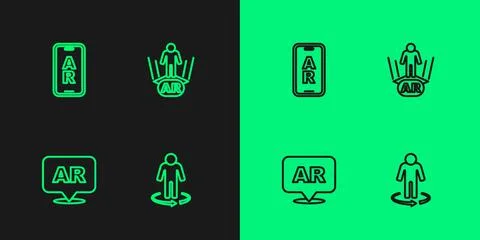 Set line 3d modeling, Augmented reality AR, and icon. Vector Illustrazione stock