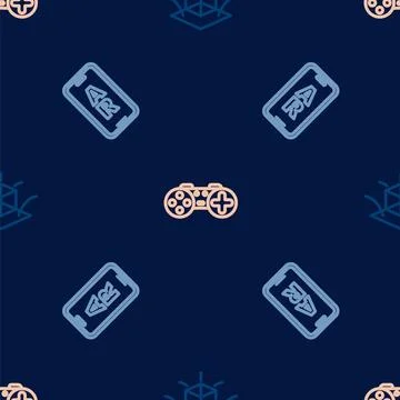 Set line 3d modeling, Augmented reality AR and Gamepad on seamless pattern イラスト素材