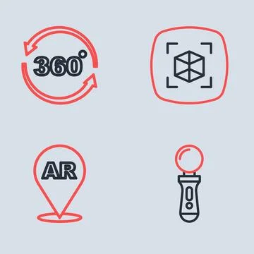 Set line 3d modeling, Augmented reality AR, VR controller game and 360 degr.. Stock Illustration