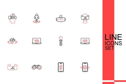 Set line 3d modeling Augmented reality AR Gamepad 360 degree view VR controll Stock Illustration