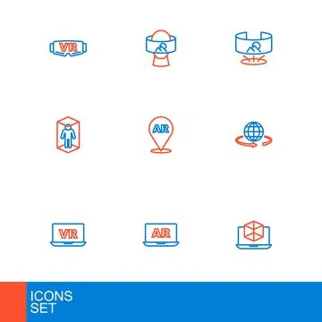 Set line 3d modeling, Augmented reality AR, Virtual, 360 degree view and gl.. Stock Illustration