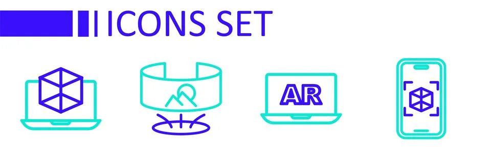 Set line 3d modeling, Augmented reality AR, 360 degree view and  icon. Vector Illustrazione stock