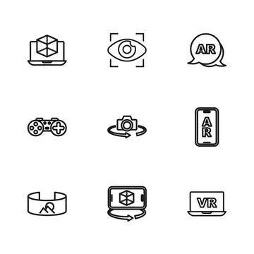 Set line 3d modeling, Augmented reality AR, Virtual, 360 degree view, Big b.. Stock Illustration