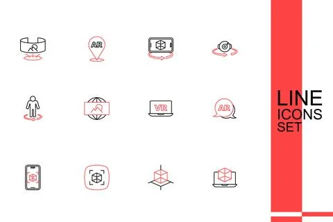 Set line 3d modeling, Augmented reality AR, Virtual, Wide angle picture and.. Stock Illustration