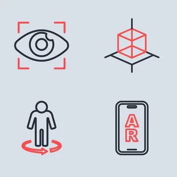 Set line 3d modeling, Augmented reality AR and Big brother electronic eye i.. Illustrazione stock