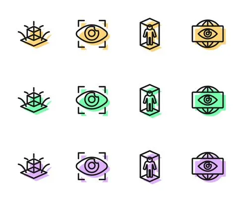 Set line 3d modeling, Big brother electronic eye and icon. Vector Stock Illustration