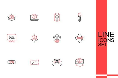 Set line 3d modeling, Gamepad, Wide angle picture, Virtual reality glasses,.. Illustrazione stock