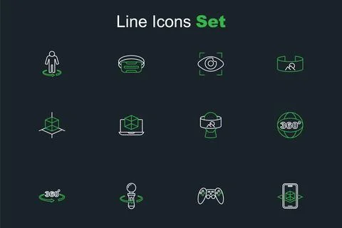 Set line 3d modeling, Gamepad, VR controller game, 360 degree view, Virtual.. Stock Illustration