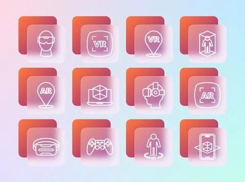 Set line 3d modeling, Gamepad, Virtual reality glasses,  and  icon. Vector Stock Illustration