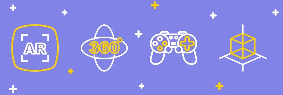 Set line 3d modeling, Gamepad, 360 degree view and Augmented reality AR ico.. Stock Illustration