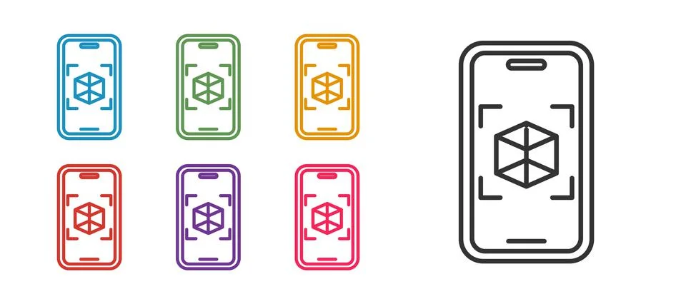Set line 3d modeling icon isolated on white background. Augmented reality or 스톡 일러스트