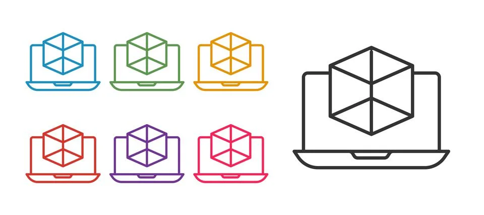 Set line 3d modeling icon isolated on white background. Augmented reality or 스톡 일러스트