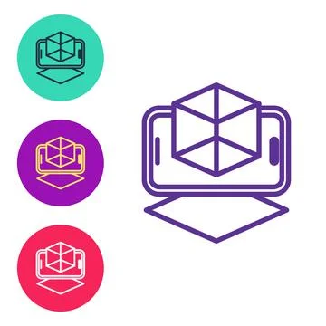 Set line 3d modeling icon isolated on white background. Augmented reality or Stock Illustration