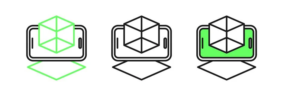 Set line 3d modeling icon isolated on white background. Augmented reality o.. Stockillustratie