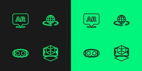 Set line 3d modeling, Virtual reality glasses, Augmented AR and icon. Vector Illustrazione stock