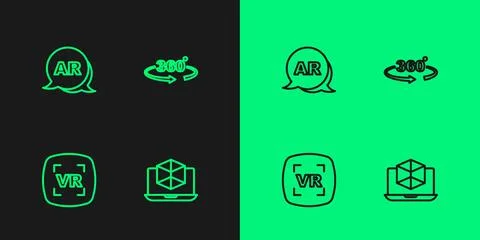 Set line 3d modeling, Virtual reality, Augmented AR and 360 degree view icon. Stock Illustration