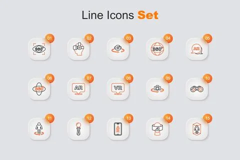 Set line 3d modeling, Virtual reality glasses, Augmented AR, VR controller .. 스톡 일러스트