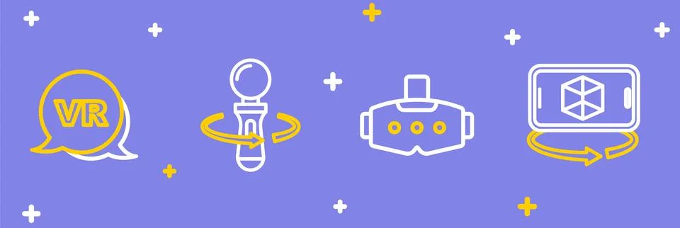 Set line 3d modeling, Virtual reality glasses, VR controller game and icon... Illustrazione stock