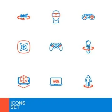 Set line 3d modeling, Virtual reality, VR controller game, Gamepad,  and gl.. Stock Illustration