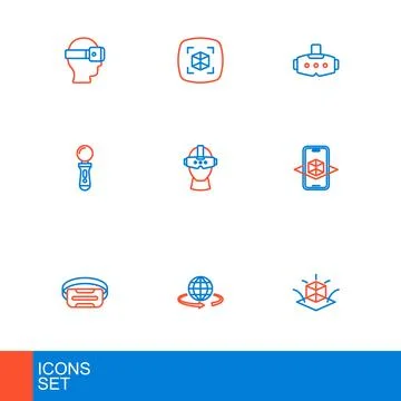 Set line 3d modeling, Virtual reality glasses, VR controller game, and icon.. Stock Illustration