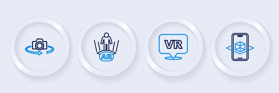 Set line 3d modeling, Virtual reality, Augmented AR and 360 degree view ico.. Illustrazione stock