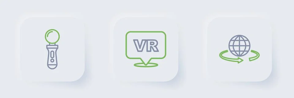 Set line 3d modeling, Virtual reality and VR controller game icon. Vector Illustrazione stock