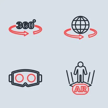 Set line 3d modeling, Virtual reality glasses, Augmented AR and 360 degree .. Stock Illustration