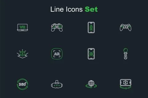 Set line 3d modeling, Virtual reality glasses, 360 degree view, VR controll.. Stock Illustration