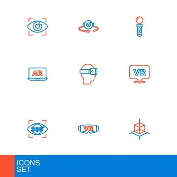 Set line 3d modeling, Virtual reality glasses, 360 degree view, Augmented A.. Stock Illustration