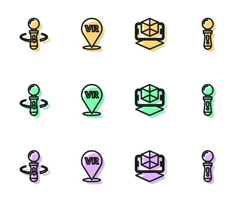 Set line 3d modeling, VR controller game, Virtual reality and icon. Vector 스톡 일러스트