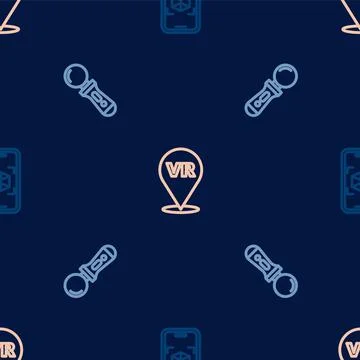 Set line 3d modeling, VR controller game and Virtual reality on seamless pattern Illustrazione stock