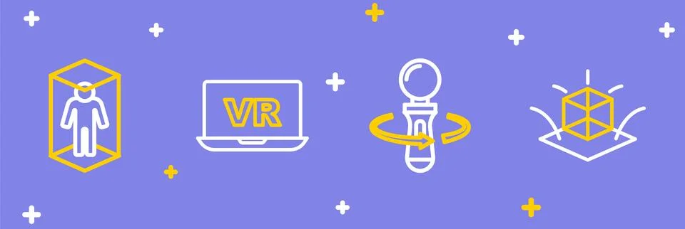 Set line 3d modeling, VR controller game, Virtual reality and  icon. Vector Stock Illustration