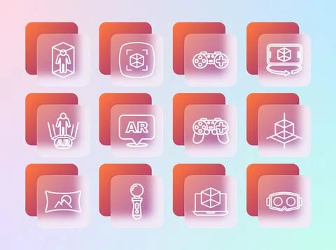 Set line 3d modeling, VR controller game, Gamepad, Augmented reality AR,  a.. Stock Illustration