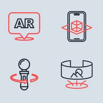 Set line 3d modeling, VR controller game, 360 degree view and Augmented rea.. Stock Illustration